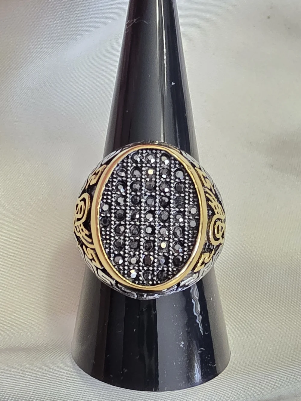 Men's Grey Austrian Crystal Black Oxidized Ion Plated YG & Stainless Steel Ring